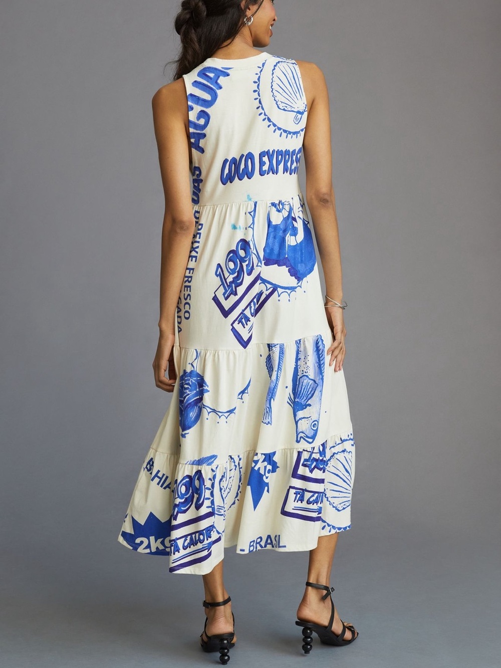 FARM Rio White Maxi Dress with Blue Graphic Print - Picture 5 of 5